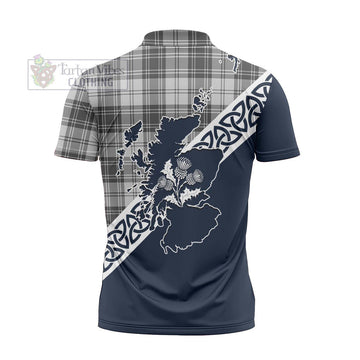 Glen Tartan Zipper Polo Shirt Featuring Thistle and Scotland Map