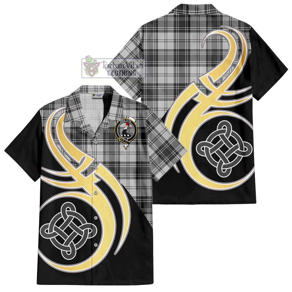 Glen Tartan Short Sleeve Button Shirt with Family Crest and Celtic Symbol Style - Tartan Vibes Clothing