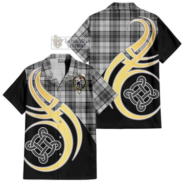 Glen Tartan Short Sleeve Button Shirt with Family Crest and Celtic Symbol Style