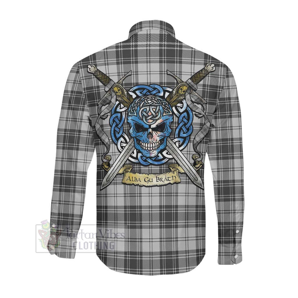 Tartan Vibes Clothing Glen Tartan Long Sleeve Button Shirt with Family Crest Celtic Skull Style