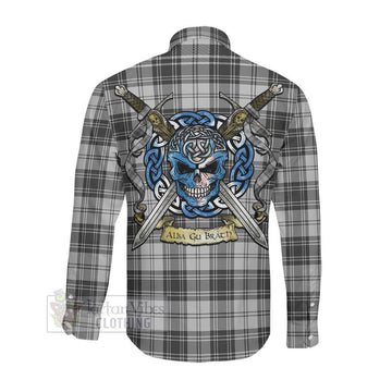 Glen Tartan Long Sleeve Button Shirt with Family Crest Celtic Skull Style