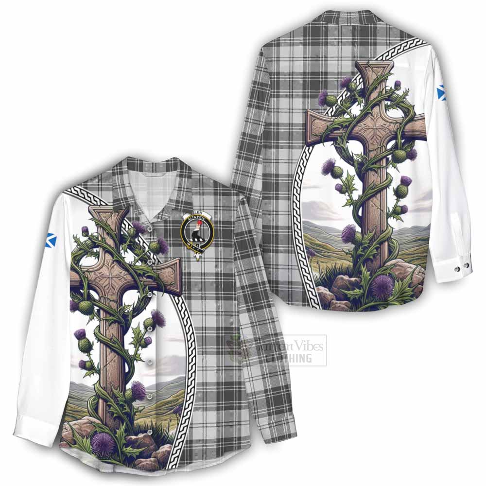 Tartan Vibes Clothing Glen Tartan Women's Casual Shirt with Family Crest and St. Andrew's Cross Accented by Thistle Vines