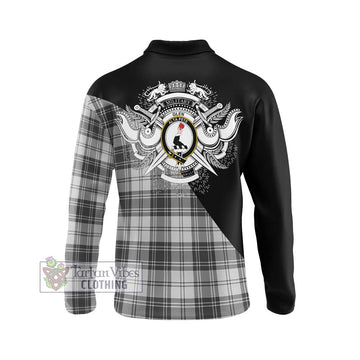 Glen Tartan Long Sleeve Polo Shirt with Family Crest and Military Logo Style