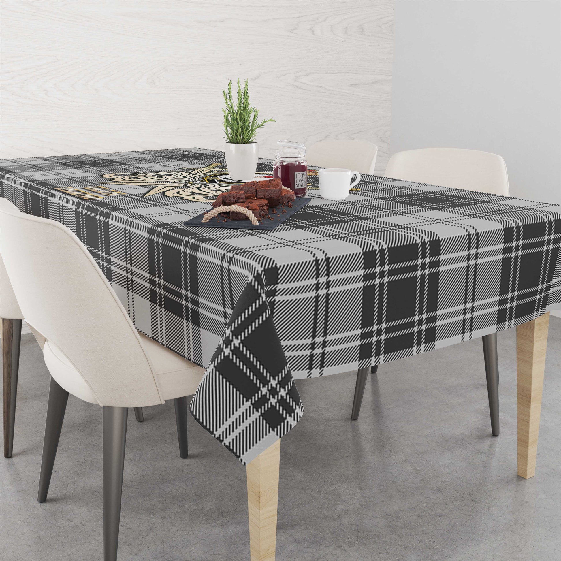 Tartan Vibes Clothing Glen Tartan Tablecloth with Clan Crest and the Golden Sword of Courageous Legacy