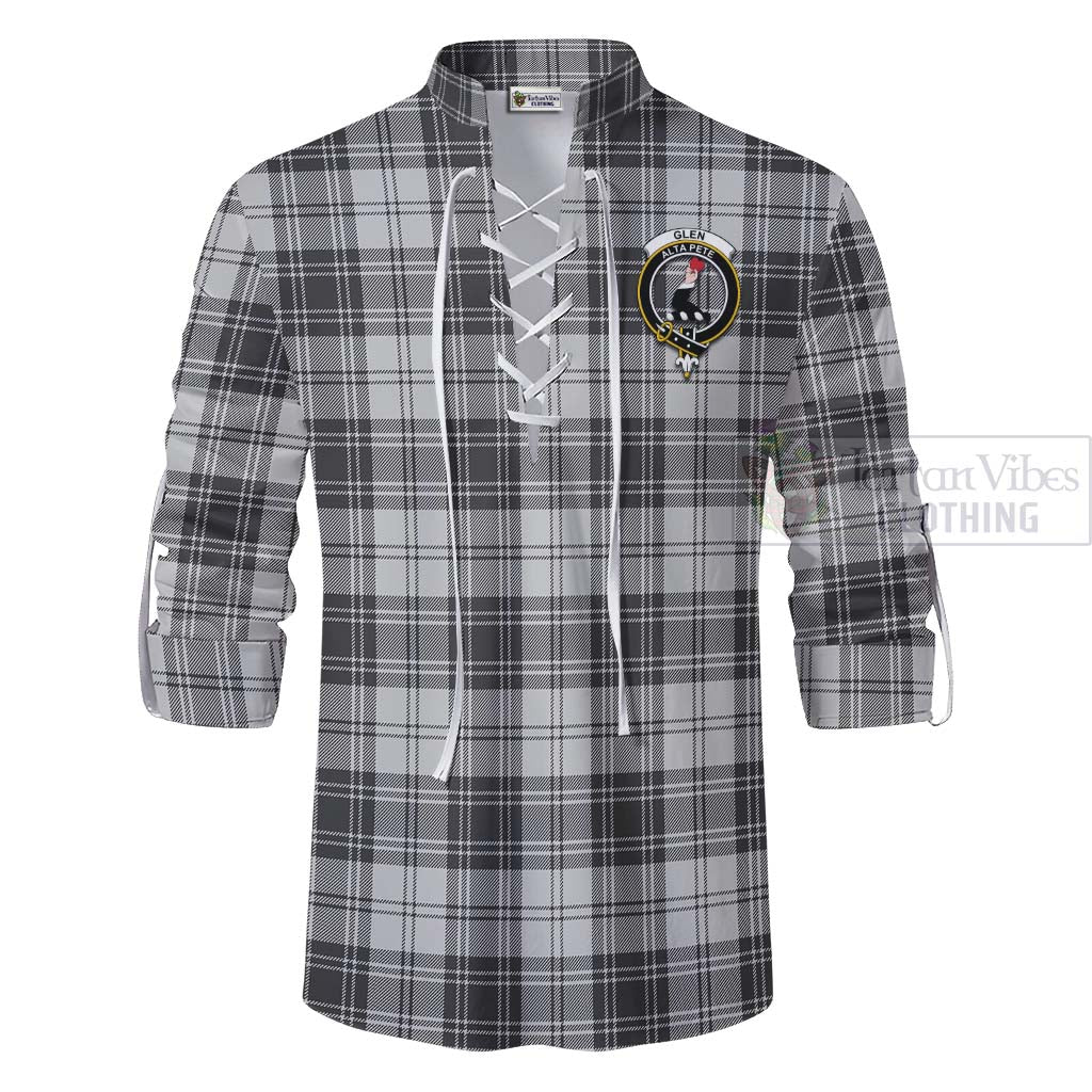 Tartan Vibes Clothing Glen Tartan Ghillie Kilt Shirt with Family Crest and Bearded Skull Holding Bottles of Whiskey