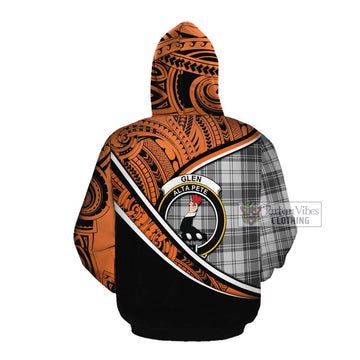 Glen Crest Tartan Cotton Hoodie with Polynesian Vibes Style - Orange Version