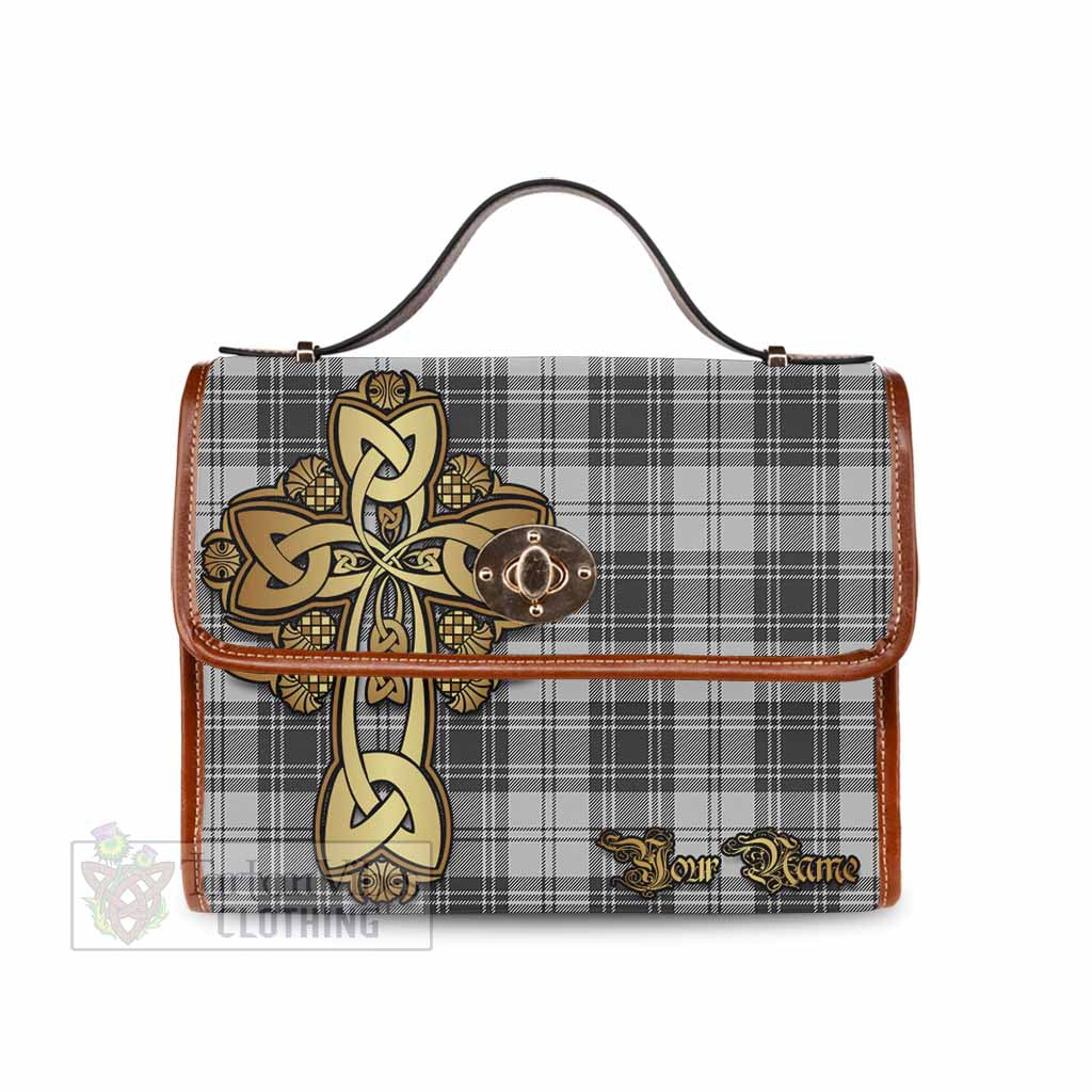 Tartan Vibes Clothing Glen Tartan Waterproof Canvas Bag Golden Thistle Celtic Cross Style