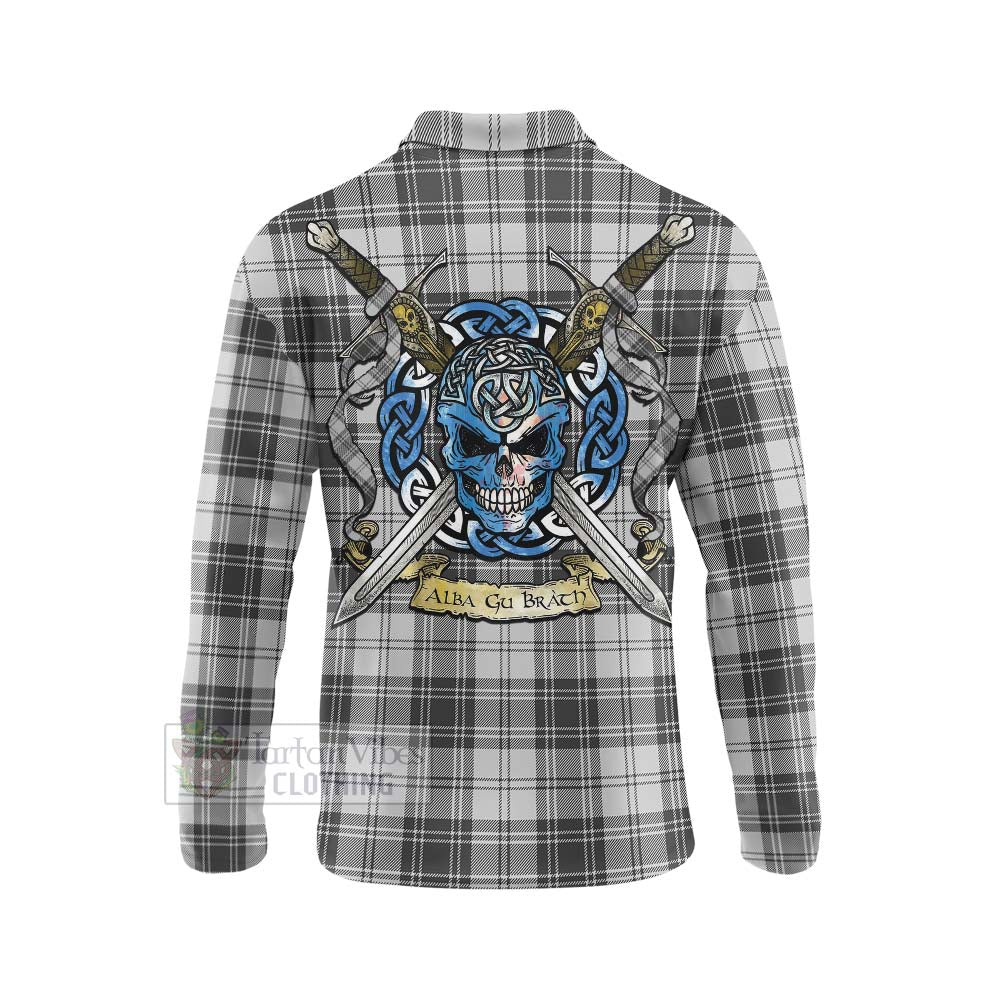 Tartan Vibes Clothing Glen Tartan Long Sleeve Polo Shirt with Family Crest Celtic Skull Style