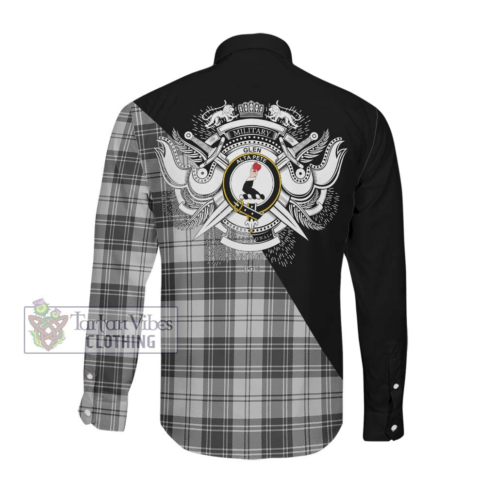 Tartan Vibes Clothing Glen Tartan Long Sleeve Button Shirt with Family Crest and Military Logo Style