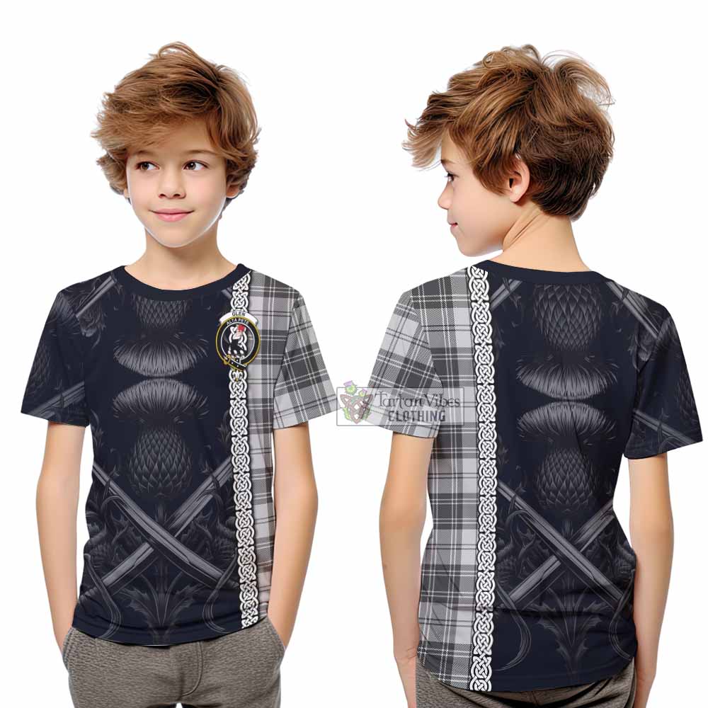 Tartan Vibes Clothing Glen Tartan Kid T-Shirt with Family Crest Cross Sword Thistle Celtic Vibes