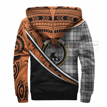 Glen Crest Tartan Sherpa Hoodie with Polynesian Vibes Style - Orange Version