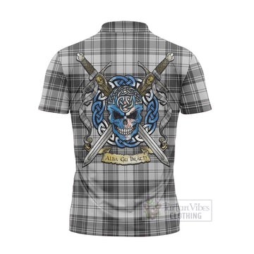 Glen Tartan Zipper Polo Shirt with Family Crest Celtic Skull Style