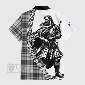 Glen Tartan Clan Crest Short Sleeve Button Shirt with Highlander Warrior Celtic Style