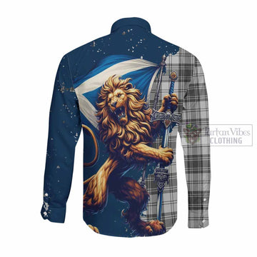 Glen Tartan Family Crest Long Sleeve Button Shirt with Scottish Majestic Lion