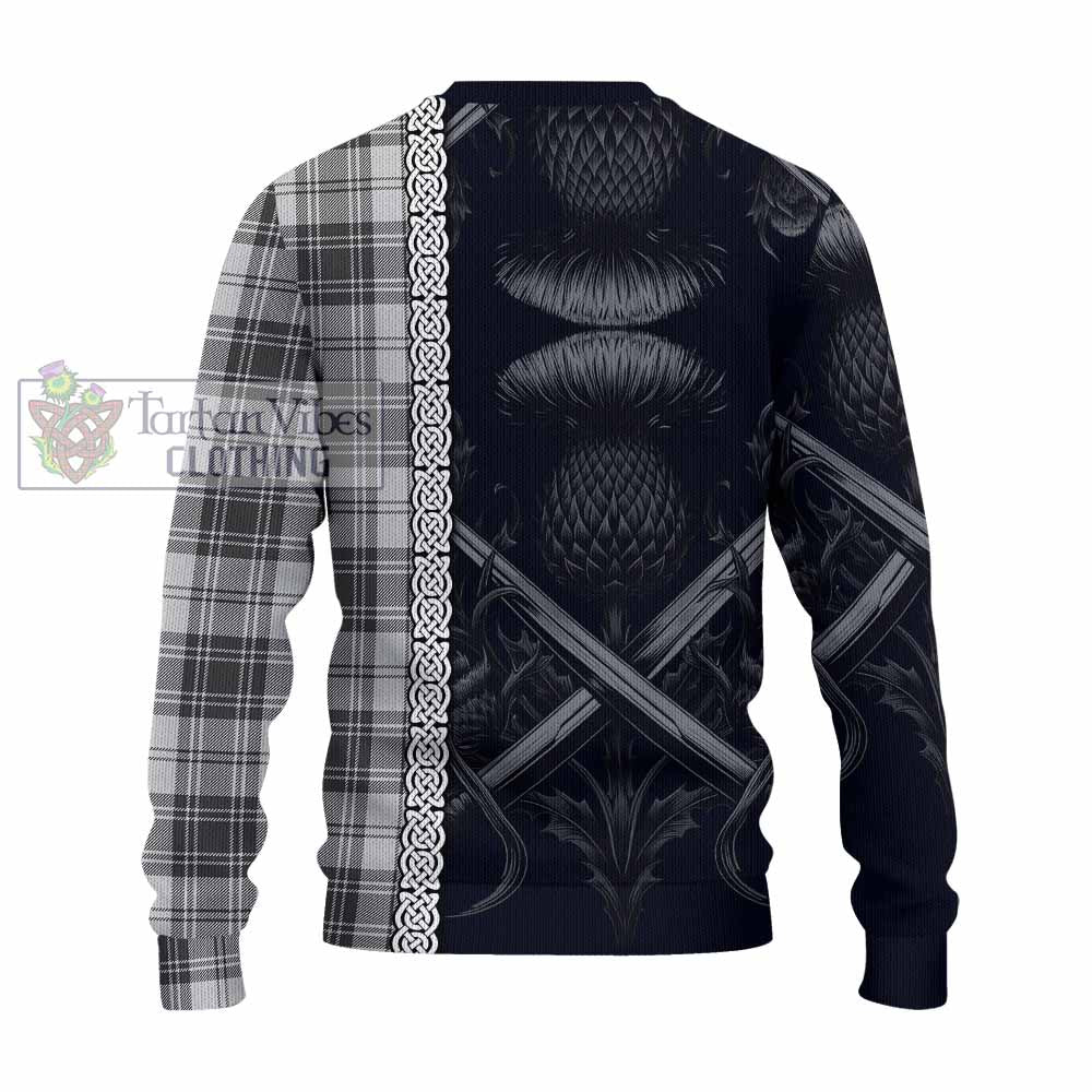 Tartan Vibes Clothing Glen Tartan Knitted Sweater with Family Crest Cross Sword Thistle Celtic Vibes