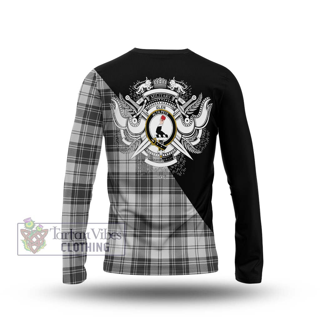 Tartan Vibes Clothing Glen Tartan Long Sleeve T-Shirt with Family Crest and Military Logo Style