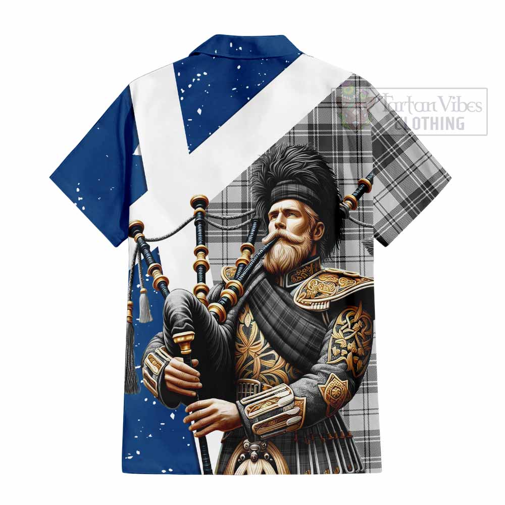 Tartan Vibes Clothing Glen Tartan Short Sleeve Button Shirt with Family Crest Scottish Bagpiper Vibes