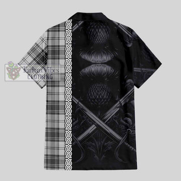 Glen Tartan Short Sleeve Button Shirt with Family Crest Cross Sword Thistle Celtic Vibes