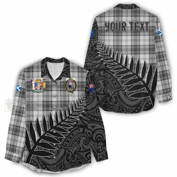 Glen Crest Tartan Women's Casual Shirt with New Zealand Silver Fern Half Style