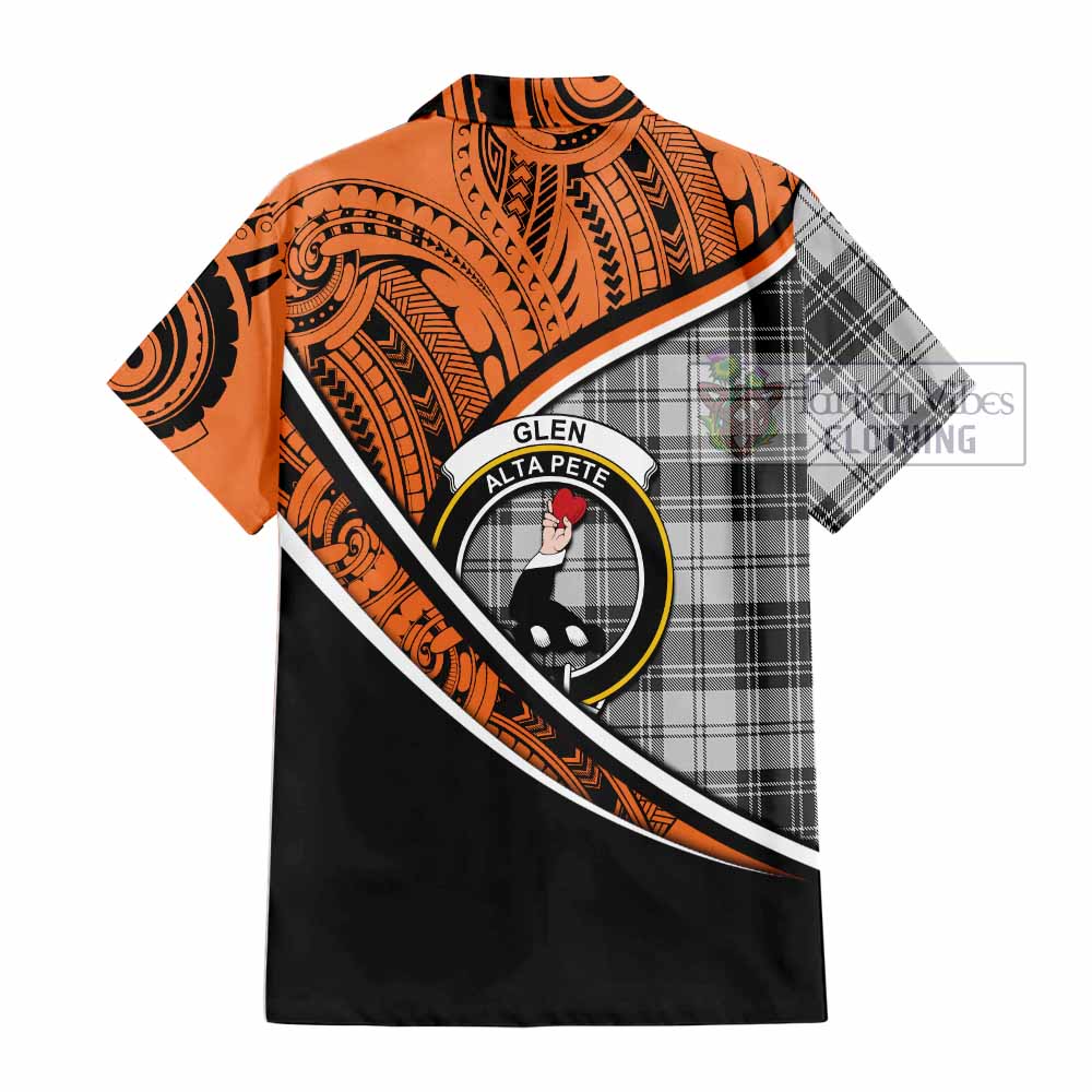 Tartan Vibes Clothing Glen Crest Tartan Short Sleeve Button Shirt with Maori Tattoo Style - Orange Version