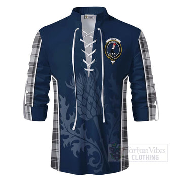 Glen Tartan Ghillie Kilt Shirt with Family Crest and Scottish Thistle Vibes Sport Style