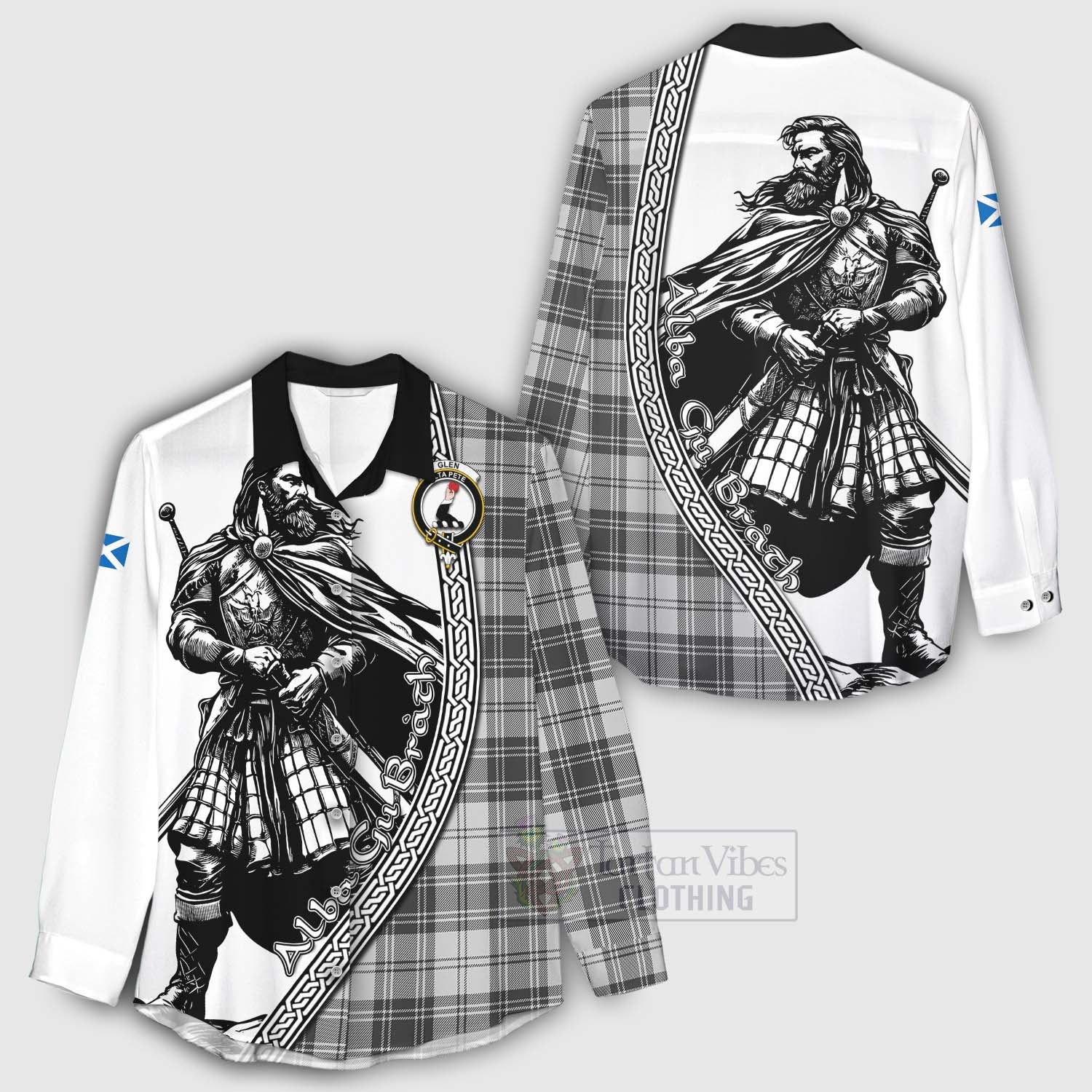 Tartan Vibes Clothing Glen Tartan Clan Crest Women's Casual Shirt with Highlander Warrior Celtic Style