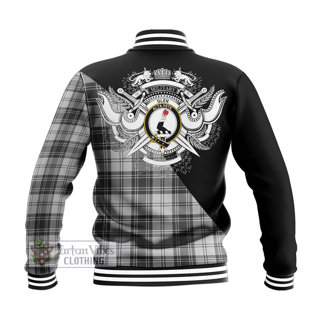 Glen Tartan Baseball Jacket with Family Crest and Military Logo Style - Tartanvibesclothing Shop