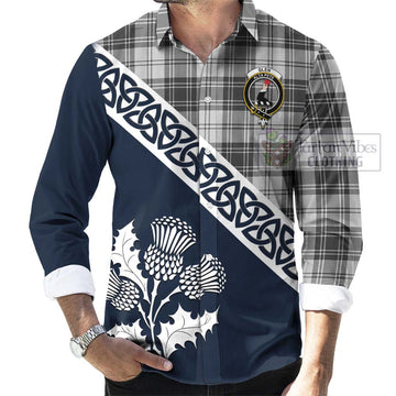 Glen Tartan Long Sleeve Button Shirt Featuring Thistle and Scotland Map