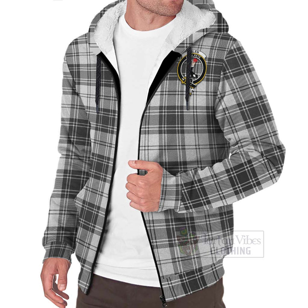 Tartan Vibes Clothing Glen Tartan Sherpa Hoodie with Family Crest and Bearded Skull Holding Bottles of Whiskey