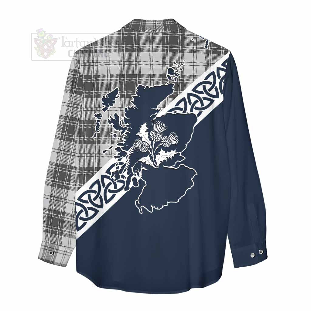 Tartan Vibes Clothing Glen Tartan Women's Casual Shirt Featuring Thistle and Scotland Map