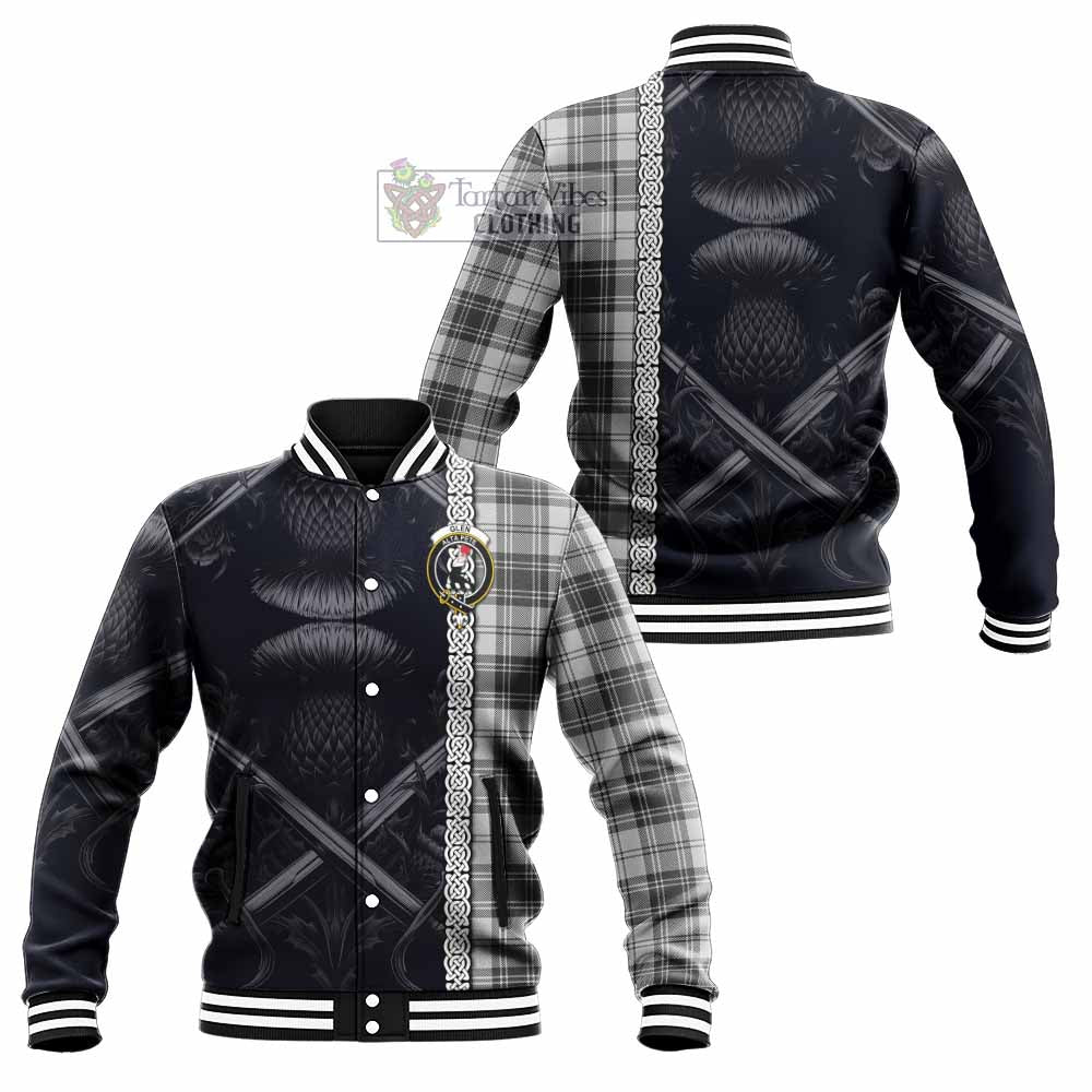 Tartan Vibes Clothing Glen Tartan Baseball Jacket with Family Crest Cross Sword Thistle Celtic Vibes