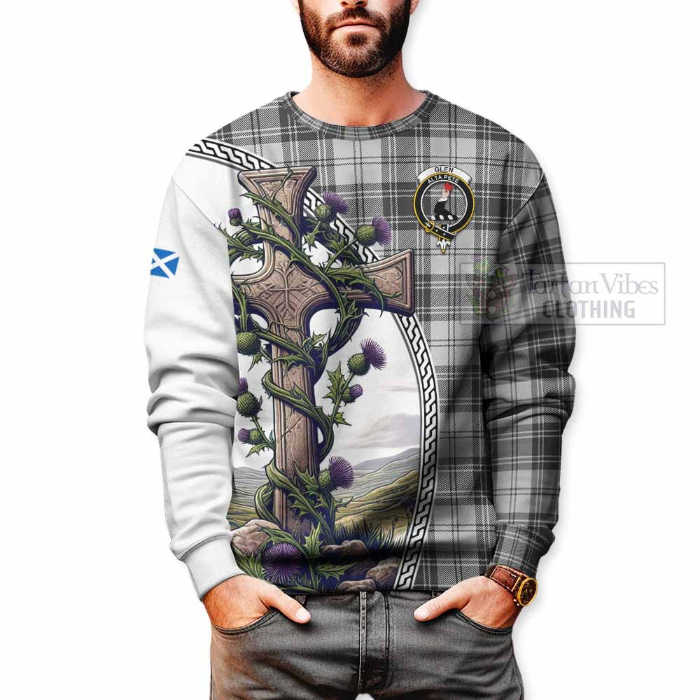 Tartan Vibes Clothing Glen Tartan Sweatshirt with Family Crest and St. Andrew's Cross Accented by Thistle Vines