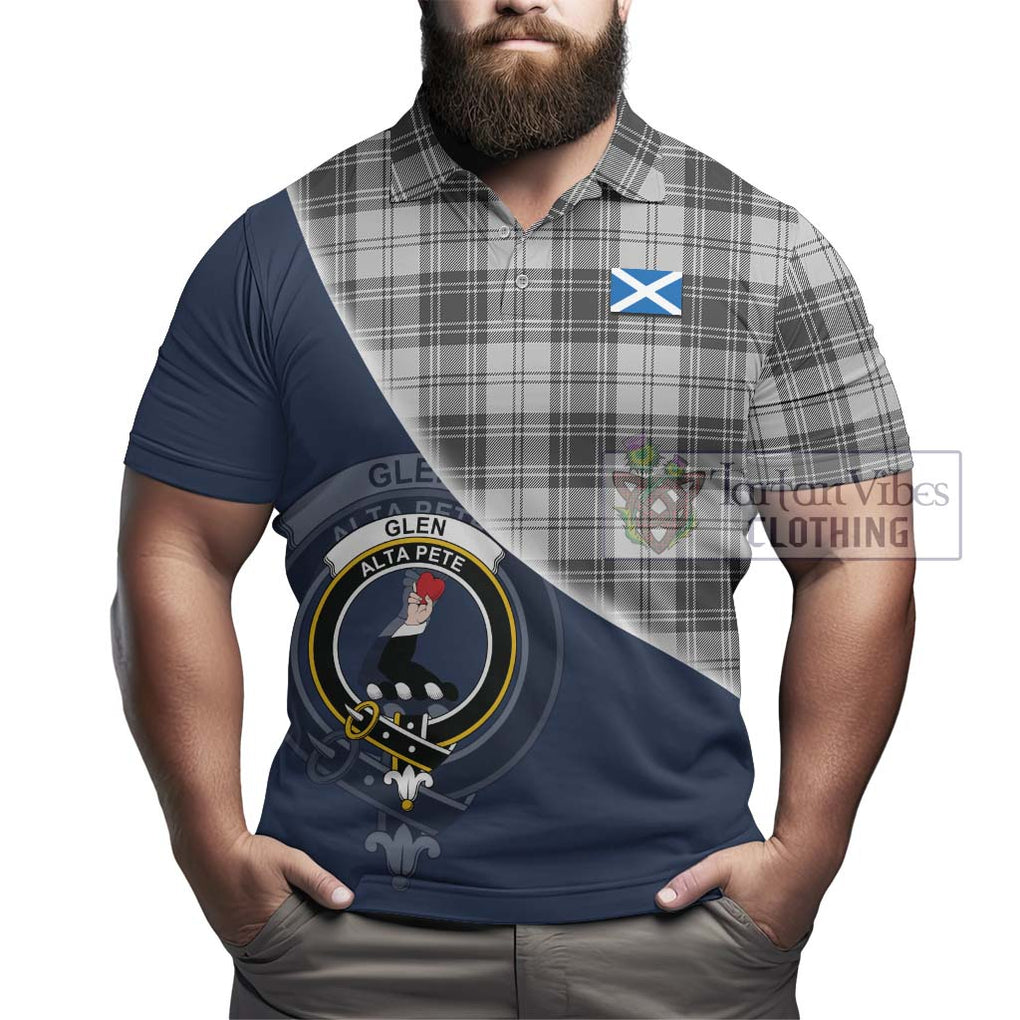 Glen Tartan Polo Shirt with Personalised National Flag and Family Crest Half Style - Tartanvibesclothing Shop