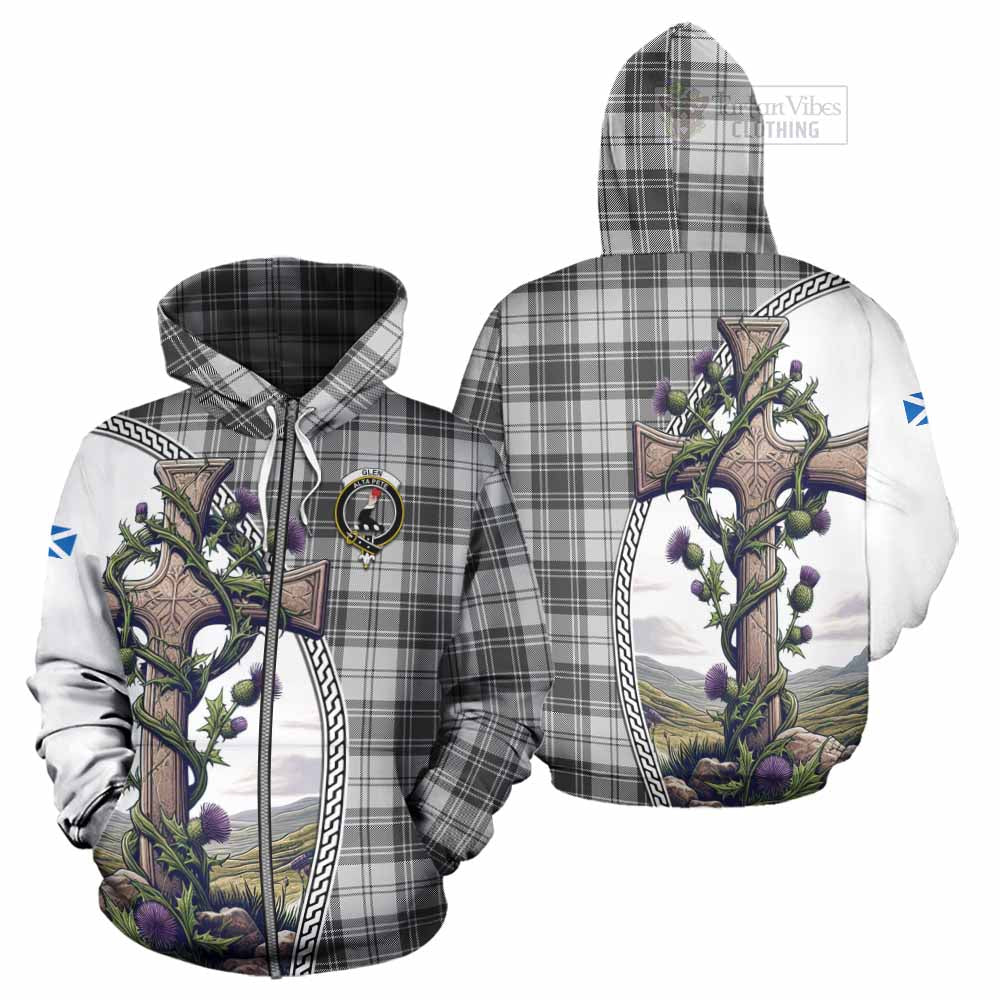 Tartan Vibes Clothing Glen Tartan Hoodie with Family Crest and St. Andrew's Cross Accented by Thistle Vines