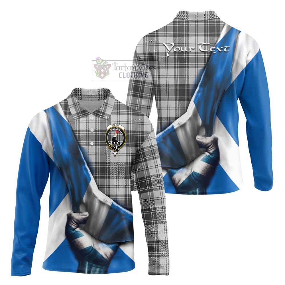 Tartan Vibes Clothing Glen Tartan Long Sleeve Polo Shirt with Family Crest Scotland Patriotic Style