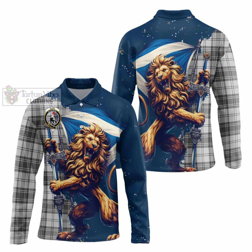 Tartan Vibes Clothing Glen Tartan Family Crest Long Sleeve Polo Shirt with Scottish Majestic Lion