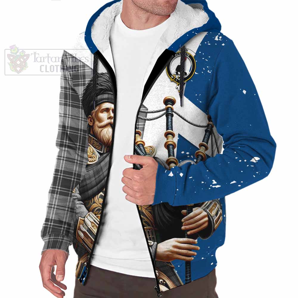 Tartan Vibes Clothing Glen Tartan Sherpa Hoodie with Family Crest Scottish Bagpiper Vibes