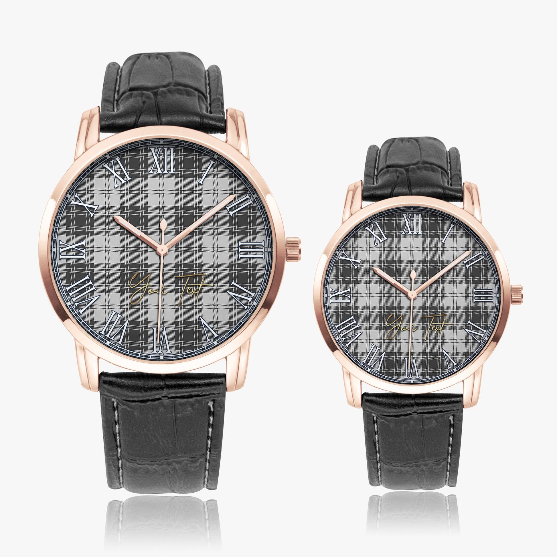 Glen Tartan Personalized Your Text Leather Trap Quartz Watch Wide Type Rose Gold Case With Black Leather Strap - Tartanvibesclothing