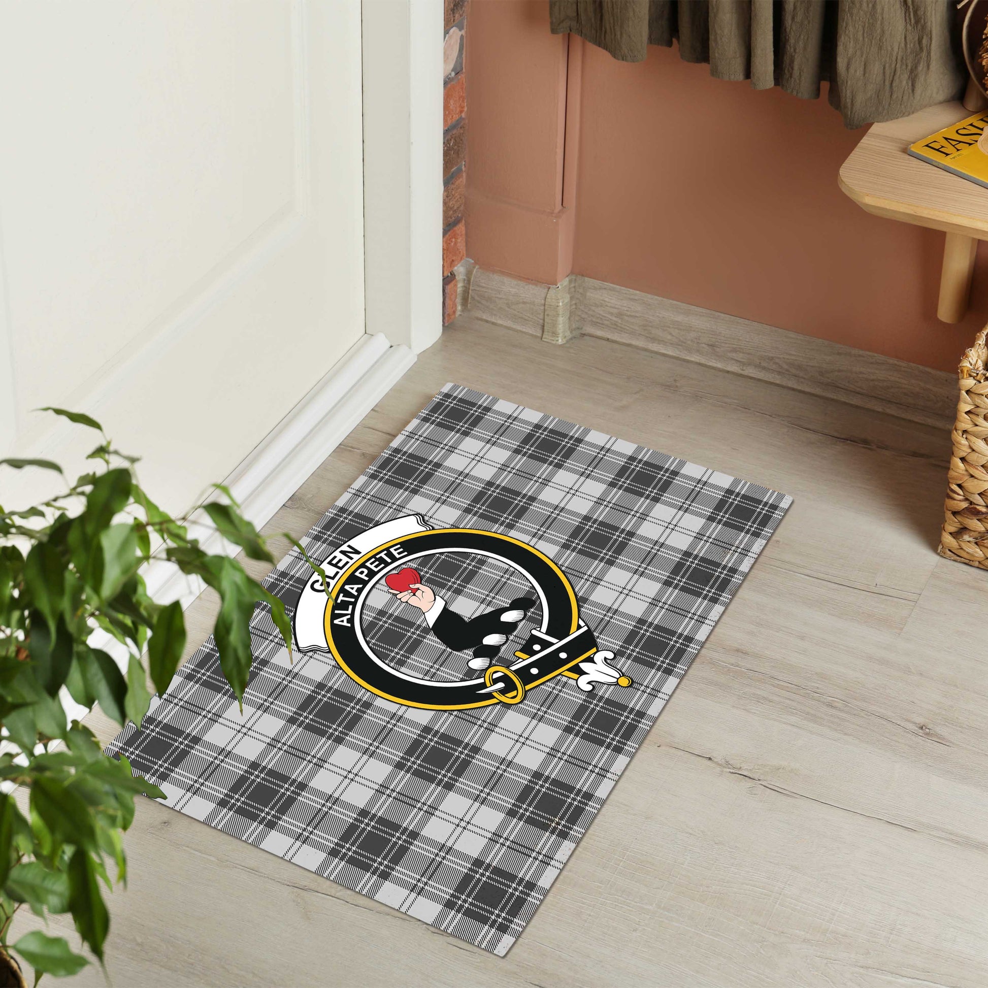 Glen Tartan Door Mat with Family Crest - Tartanvibesclothing