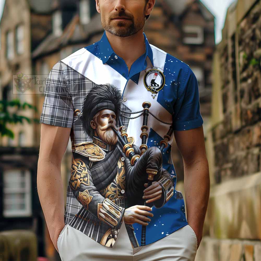 Tartan Vibes Clothing Glen Tartan Short Sleeve Button Shirt with Family Crest Scottish Bagpiper Vibes