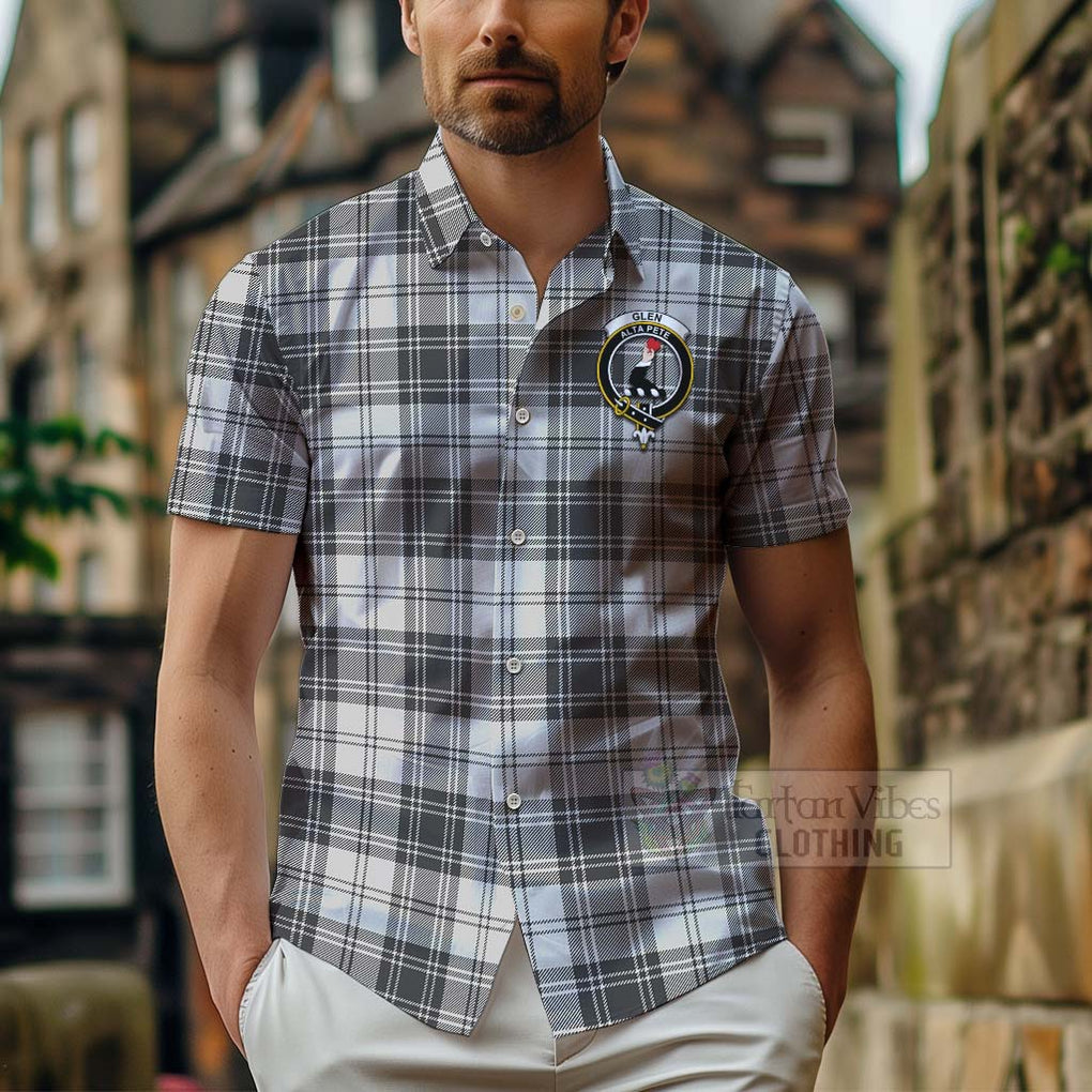 Tartan Vibes Clothing Glen Tartan Short Sleeve Button Shirt with Family Crest and Bearded Skull Holding Bottles of Whiskey