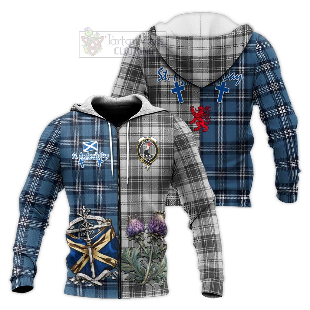 Tartan Vibes Clothing Glen Tartan Knitted Hoodie Happy St. Andrew's Day Half Tartan Style