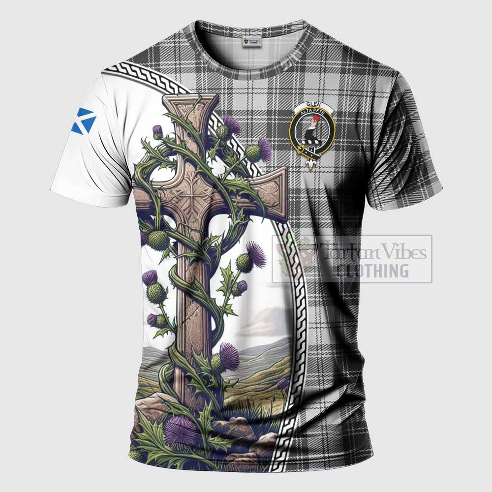 Tartan Vibes Clothing Glen Agnew Tartan T-Shirt with Family Crest and St. Andrew's Cross Accented by Thistle Vines