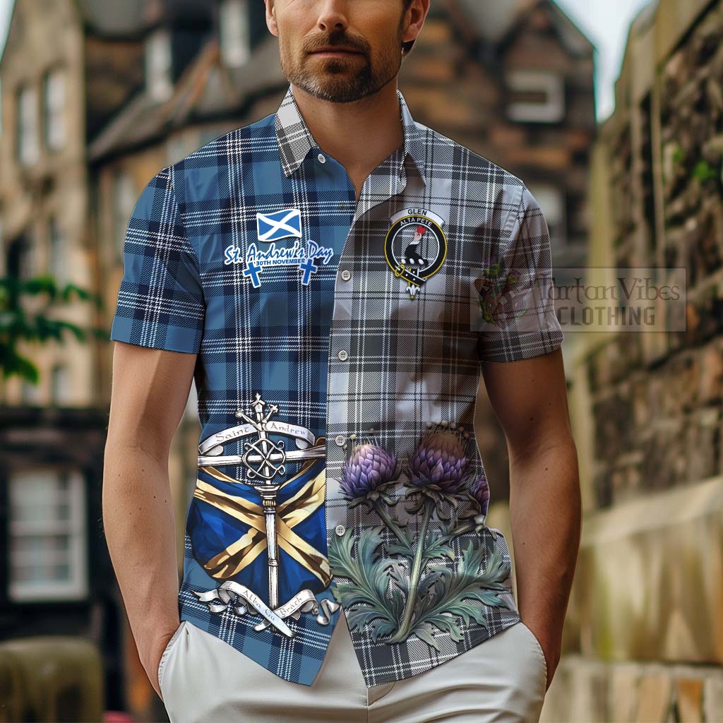 Tartan Vibes Clothing Glen Tartan Short Sleeve Button Shirt Happy St. Andrew's Day Half Tartan Style