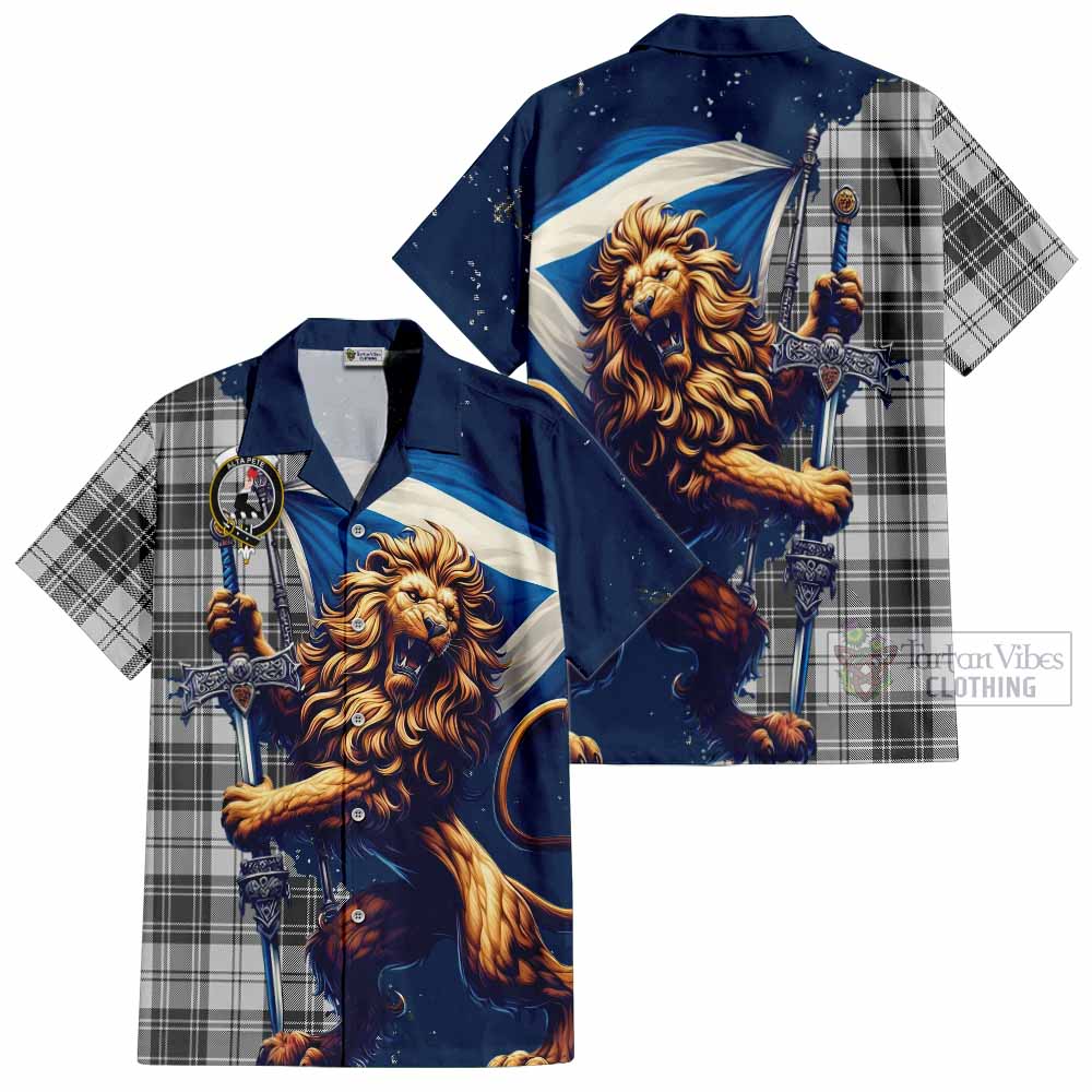 Tartan Vibes Clothing Glen Tartan Family Crest Short Sleeve Button Shirt with Scottish Majestic Lion