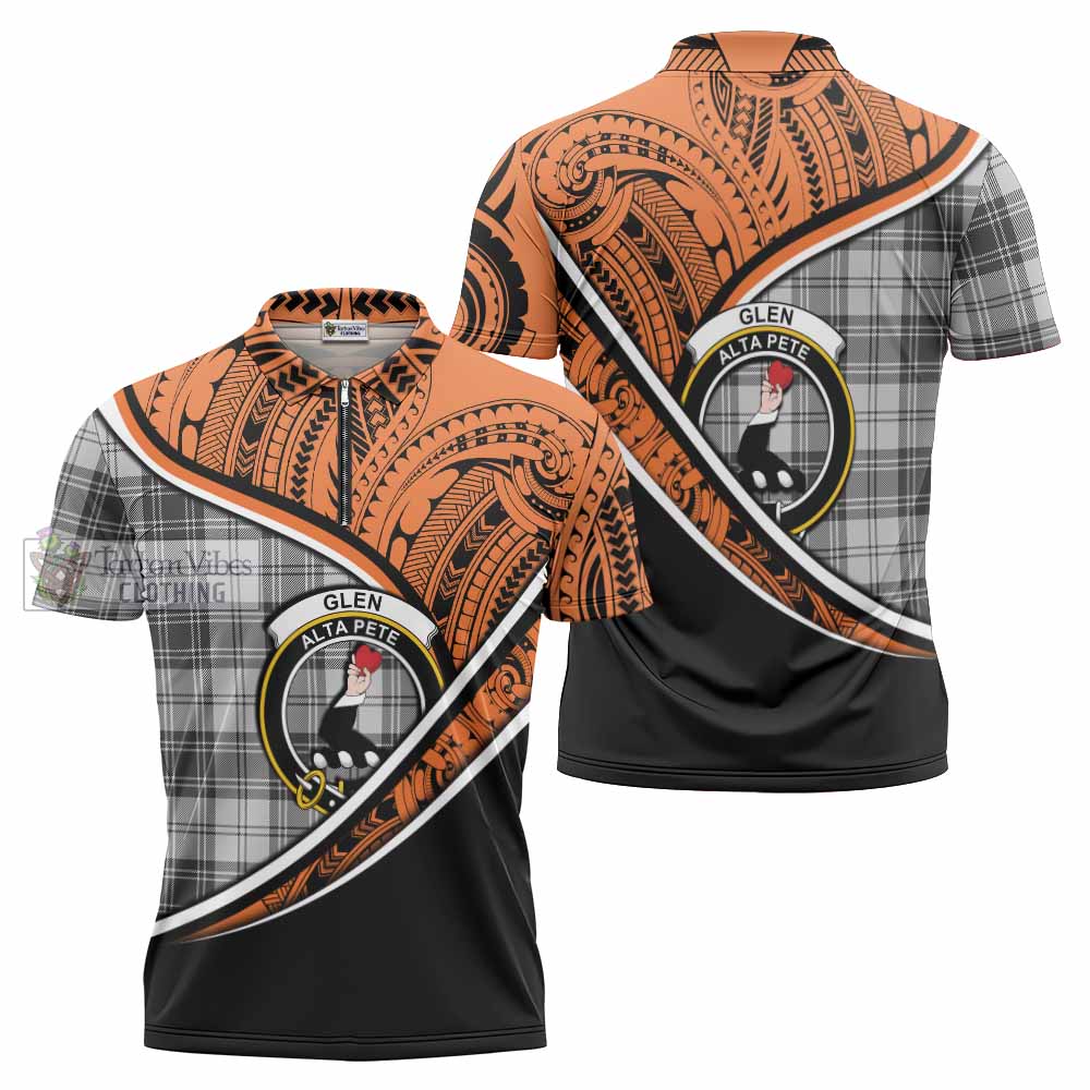 Tartan Vibes Clothing Glen Crest Tartan Zipper Polo Shirt with Maori Tattoo Style - Orange Version