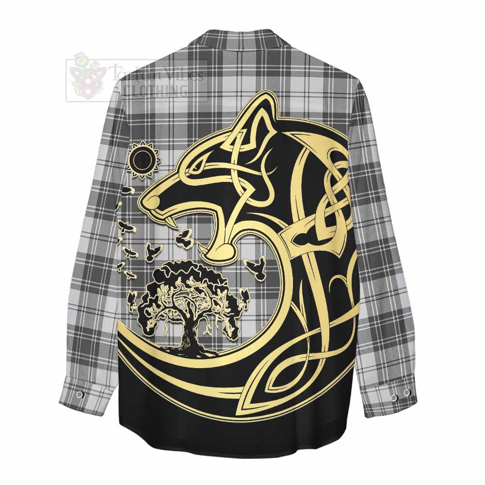 Tartan Vibes Clothing Glen Tartan Women's Casual Shirt with Family Crest Celtic Wolf Style