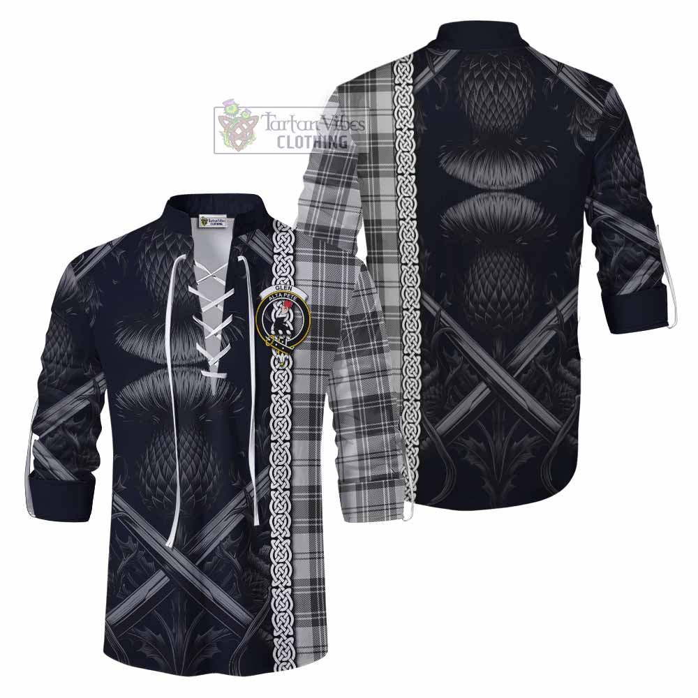 Tartan Vibes Clothing Glen Tartan Ghillie Kilt Shirt with Family Crest Cross Sword Thistle Celtic Vibes