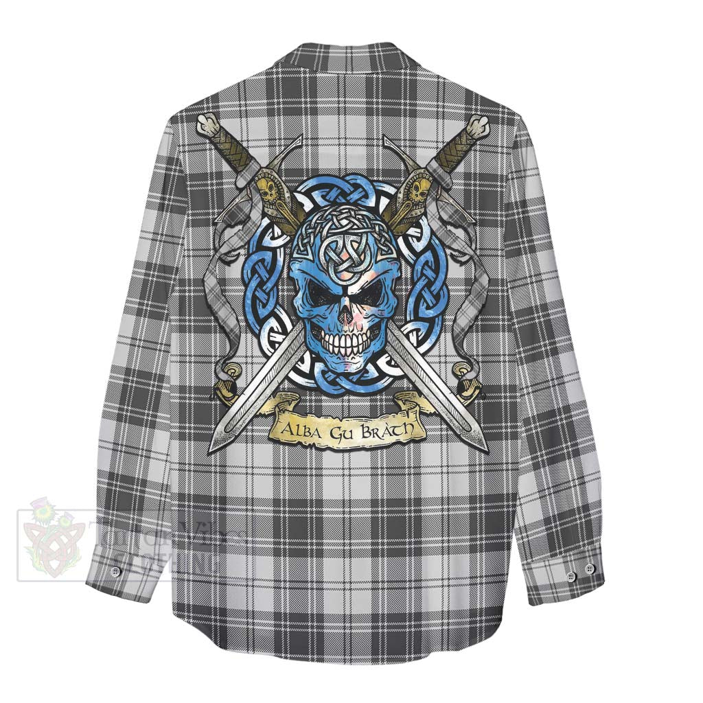 Tartan Vibes Clothing Glen Tartan Women's Casual Shirt with Family Crest Celtic Skull Style