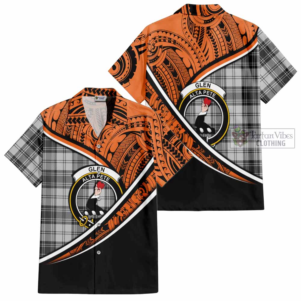 Tartan Vibes Clothing Glen Crest Tartan Short Sleeve Button Shirt with Maori Tattoo Style - Orange Version